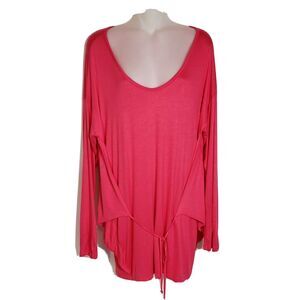 Mon Ami Womens Top Tunic Size Large Long Sleeve Pink Ties Rayon Stretch USA